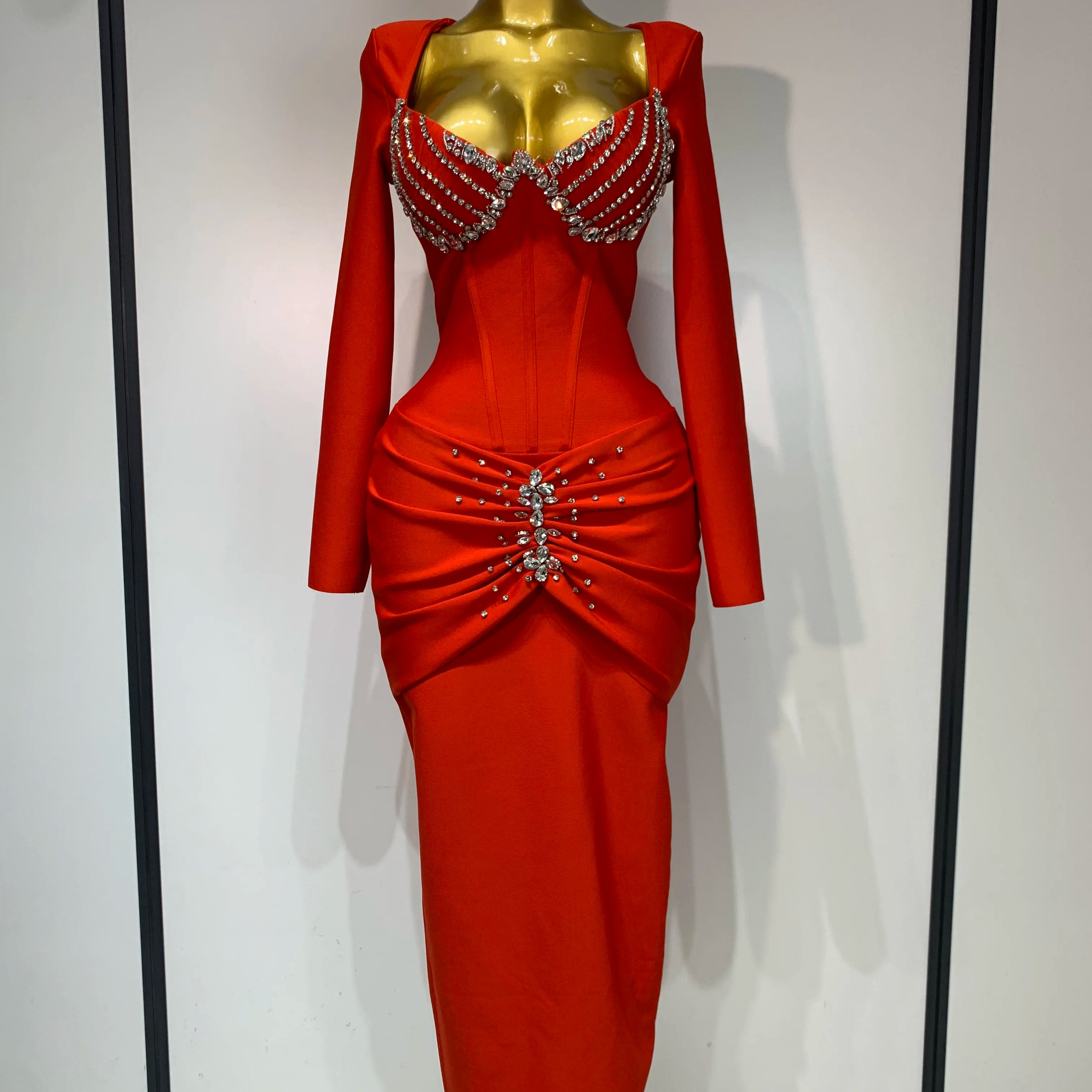 Women Sexy Luxury Sparkly Diamond Bandage Long Sleeve Bodycon Dress 2025 Celebrity Elegant Evening Club Pary Birthday Dresses