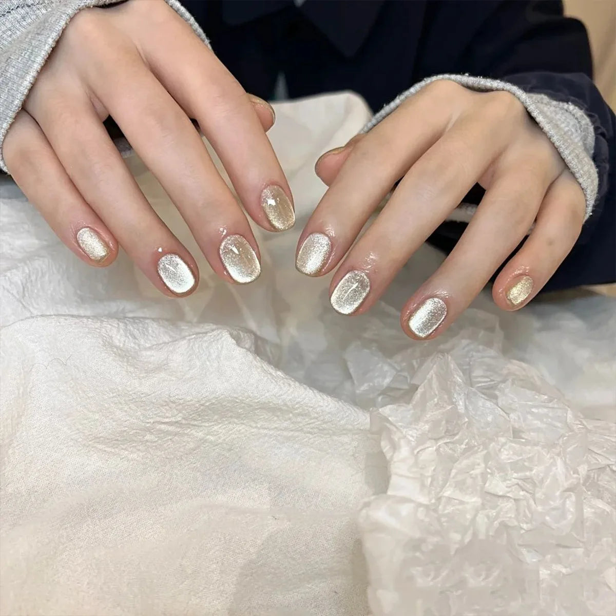 24pcs/set short square fake nails cat eyes glitter pink green purple yellow nude nail tips faux ongles press on false nail art