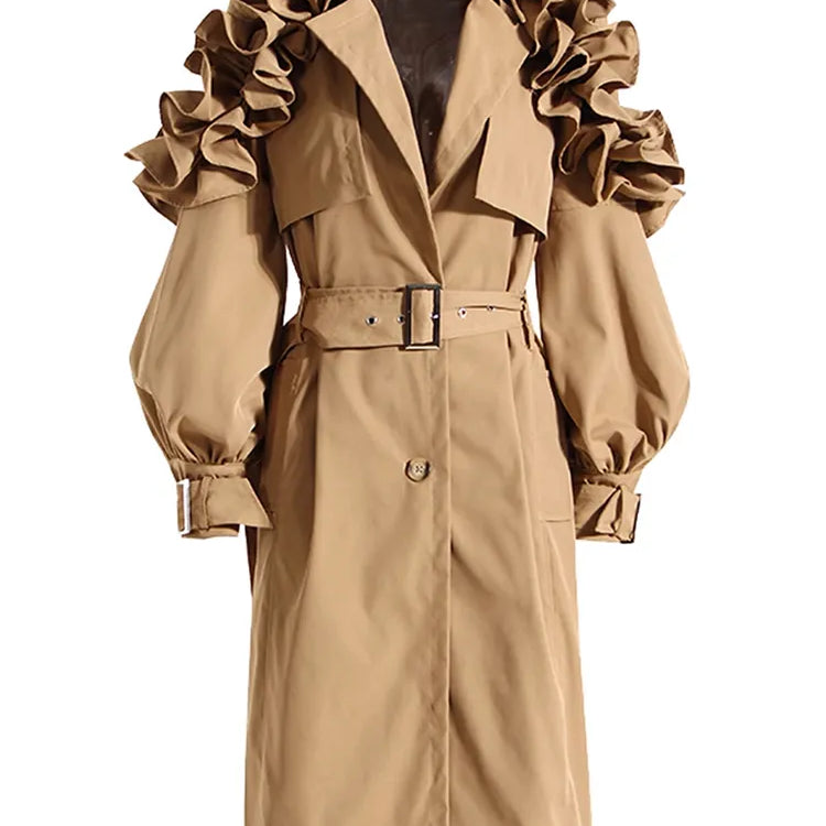 Lautaro Spring Autumn Long Black Khaki Trench Coat for Women Belt Elegant Chic Stylish Luxury Designer Clothes Runway Fashion