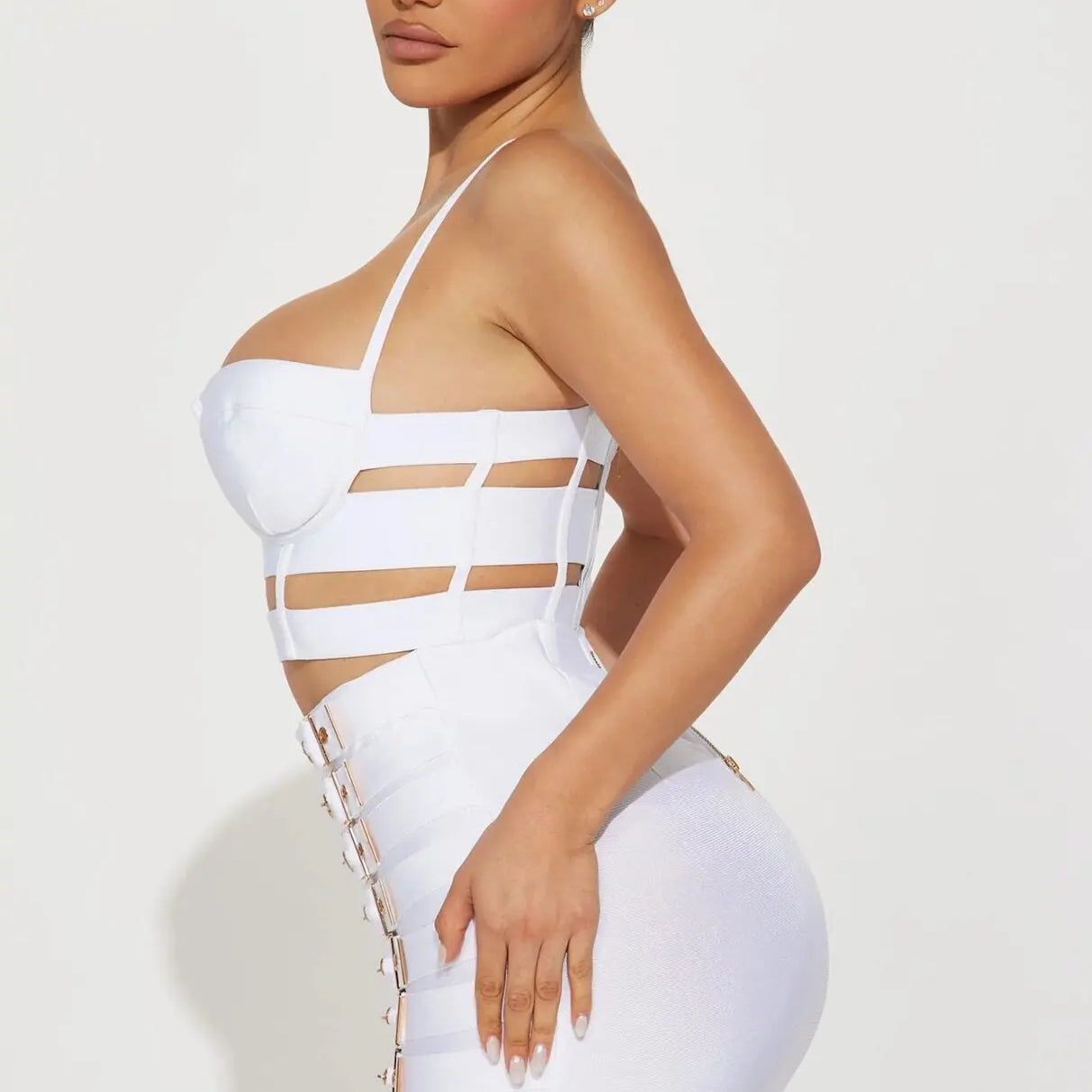 2023 New Summer Black White Women Sexy Bandage Tops Belt Pencil Skirts Set Nightclub Party Celebrate Women's Set Wholesale