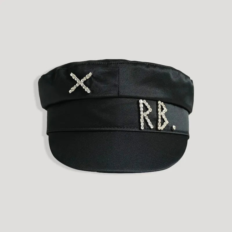 Women Hats Crystal baker boy hat Wool Newsboy Caps Female Flat Militray Caps Visor S-XL Stain-black