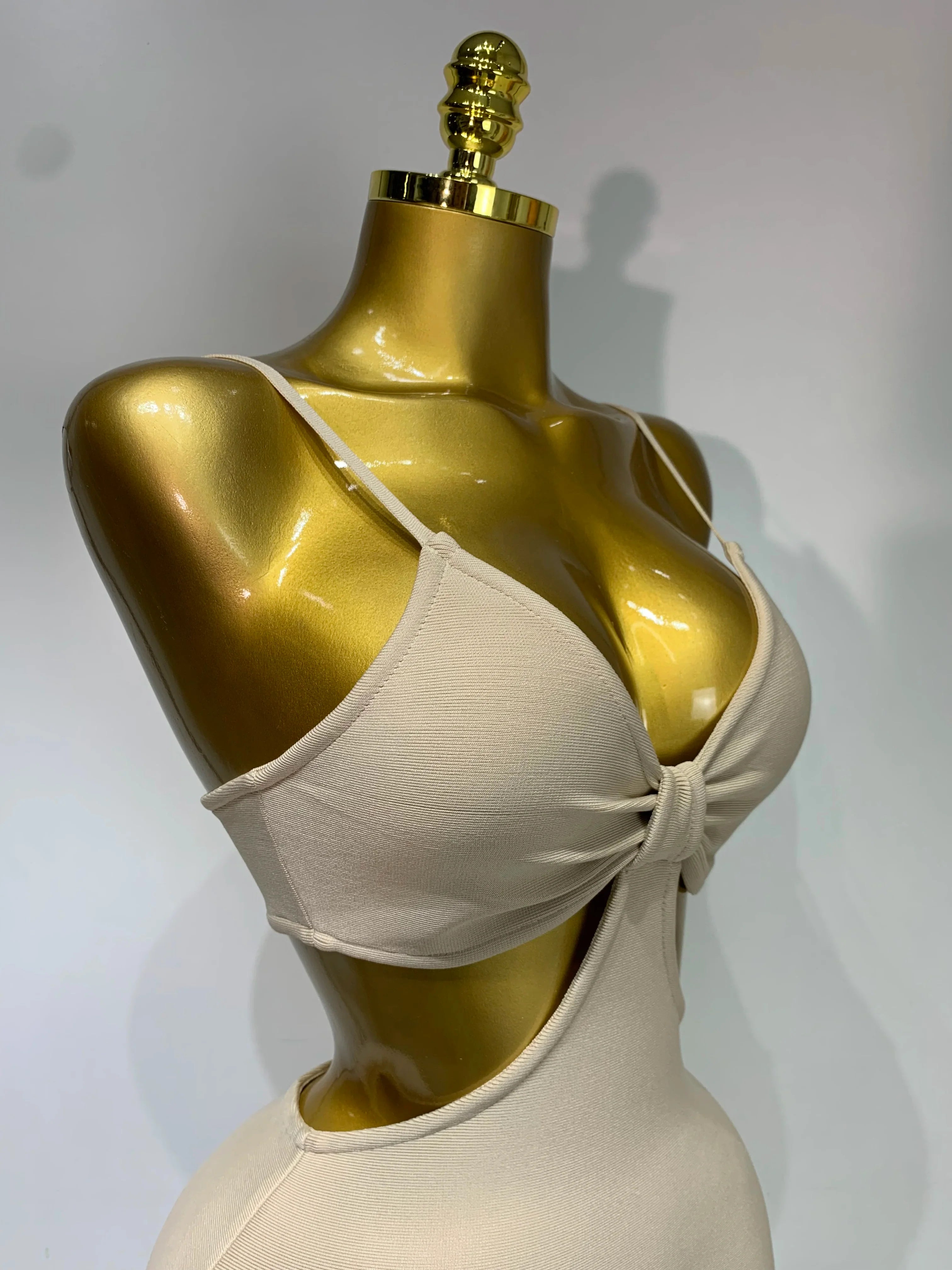 Women Sexy V Neck Backless Khaki Bodycon Bandage Dress  Celebrity Elegant Evening Club Party Luxury Birthday Dress