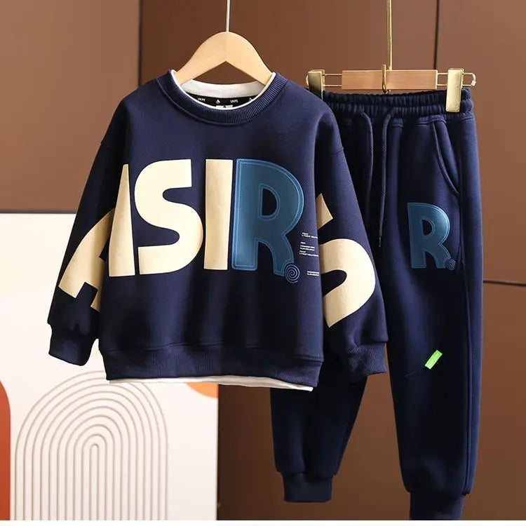 Boys Autumn Spring Trendy 2pcs Sweaters+Pants Sports Suits 3-14 Years Kids Leisure Loose Outfits Children Clothes Sets