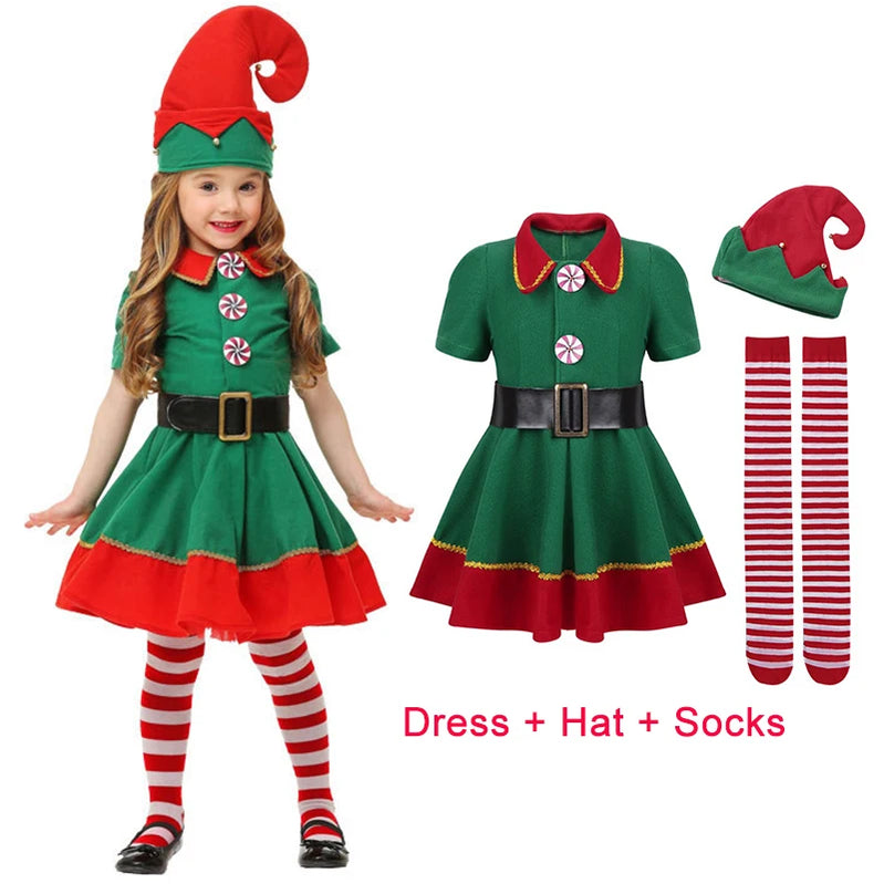 Kids Christmas Costumes Santa Claus Cosplay Clothes Boys and Girls New Years Red Xmas Clothes Christmas Eve Party Clothings 3PCS Christmas Set B