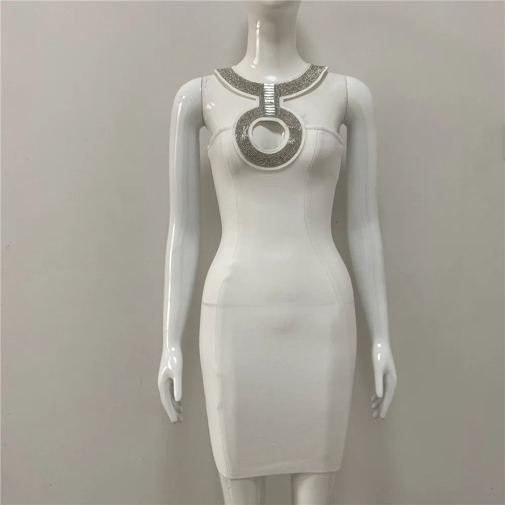 New Summer Women Sexy Halter Bandage Bodycon Mini Dress Nightclub Party Hot Backless Dress Cocktail Fashion Dress Vestido WHITE