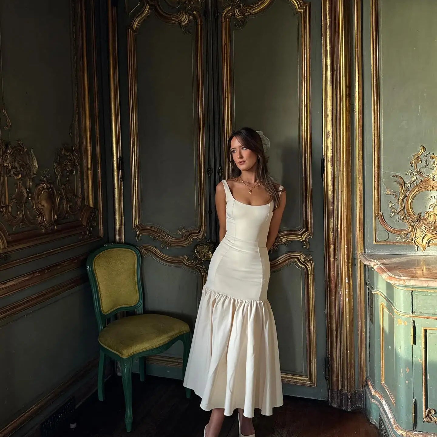 Summer Women Ruffles Suspenders Dress Slim Solid Square Collar Sleeveless Vestidos Spring Fashion Female Party Robes