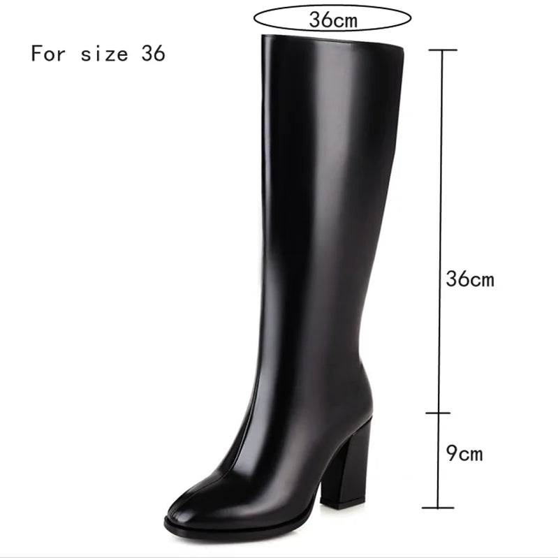Elegant Knee High Boots Women Autumn Winter Women's High Boots Zipper Heels White Green Long Shoes Ladies Large Size 48