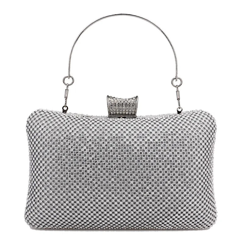 Rhinestones Women Bags Hollow Out Style Fashion Evening Bags Chain Shoulder Handbags Party Wedding Day Clutch Purse YM3214silver