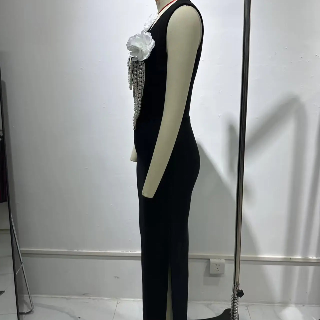 Arrival Women Sexy Sleeveless Pearl Beading Bodycon Bandage Long Dress Celebrate Evening Party Nightclub Outfit Vestido