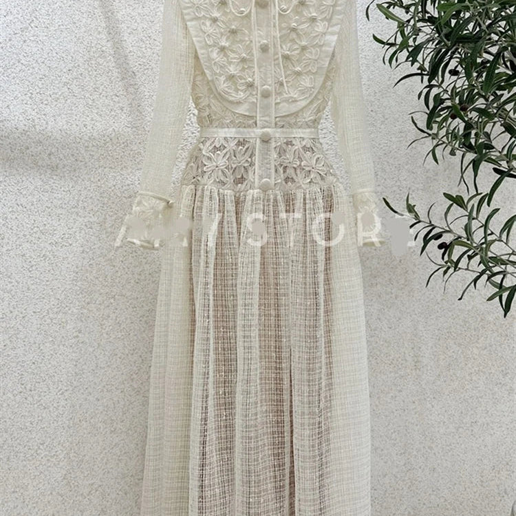 Autumn Spring Boho Elegant Party Luxury Dresses Women Dress Embroidery Lace Runway Vintage High Waist Long Sleeve Vestido