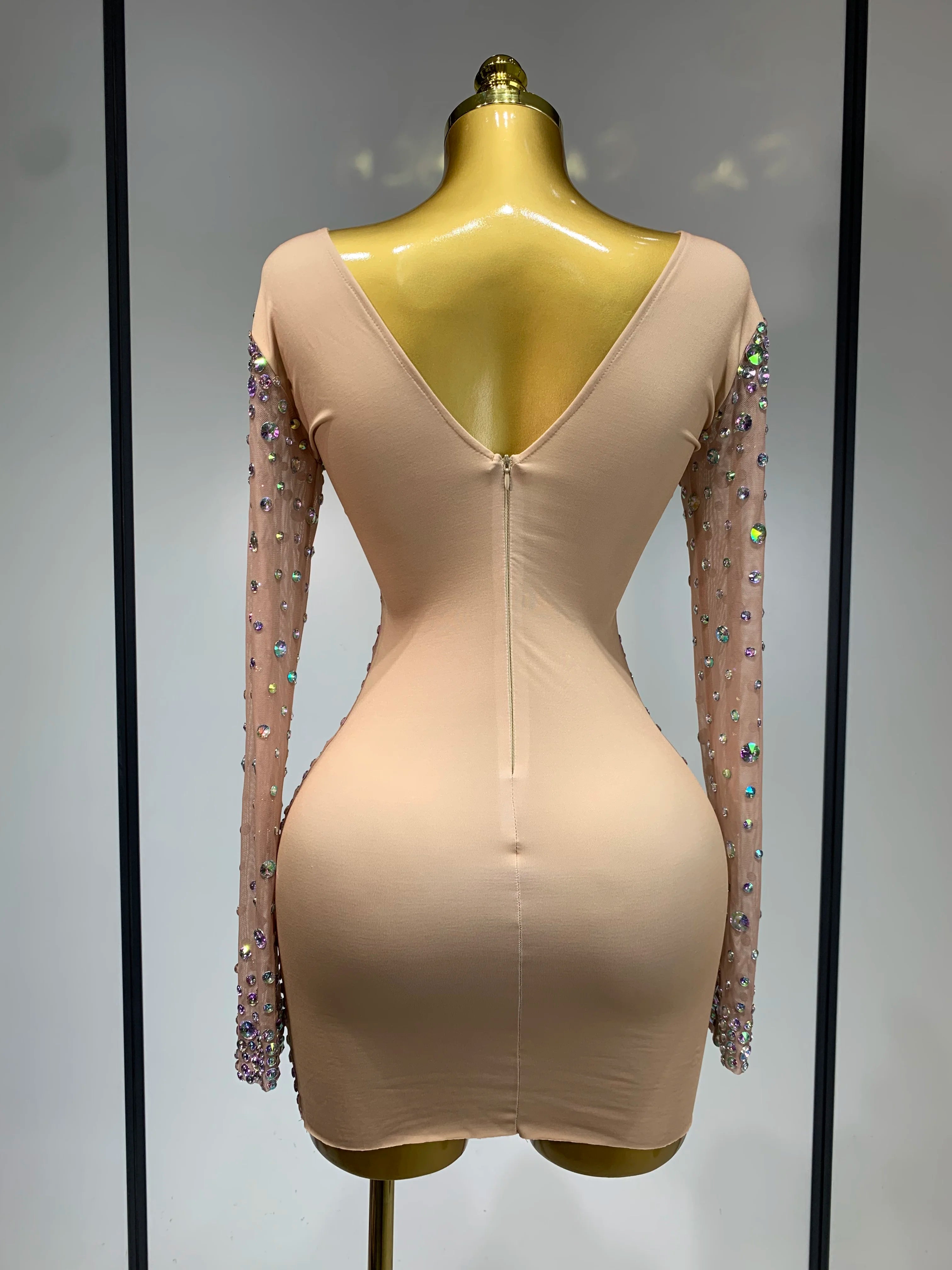 Sparkly Luxury Rhinestones Colourful Mini Dress Women Sexy Mesh See Through Birthday Performance Costume Dancer Stage Wear