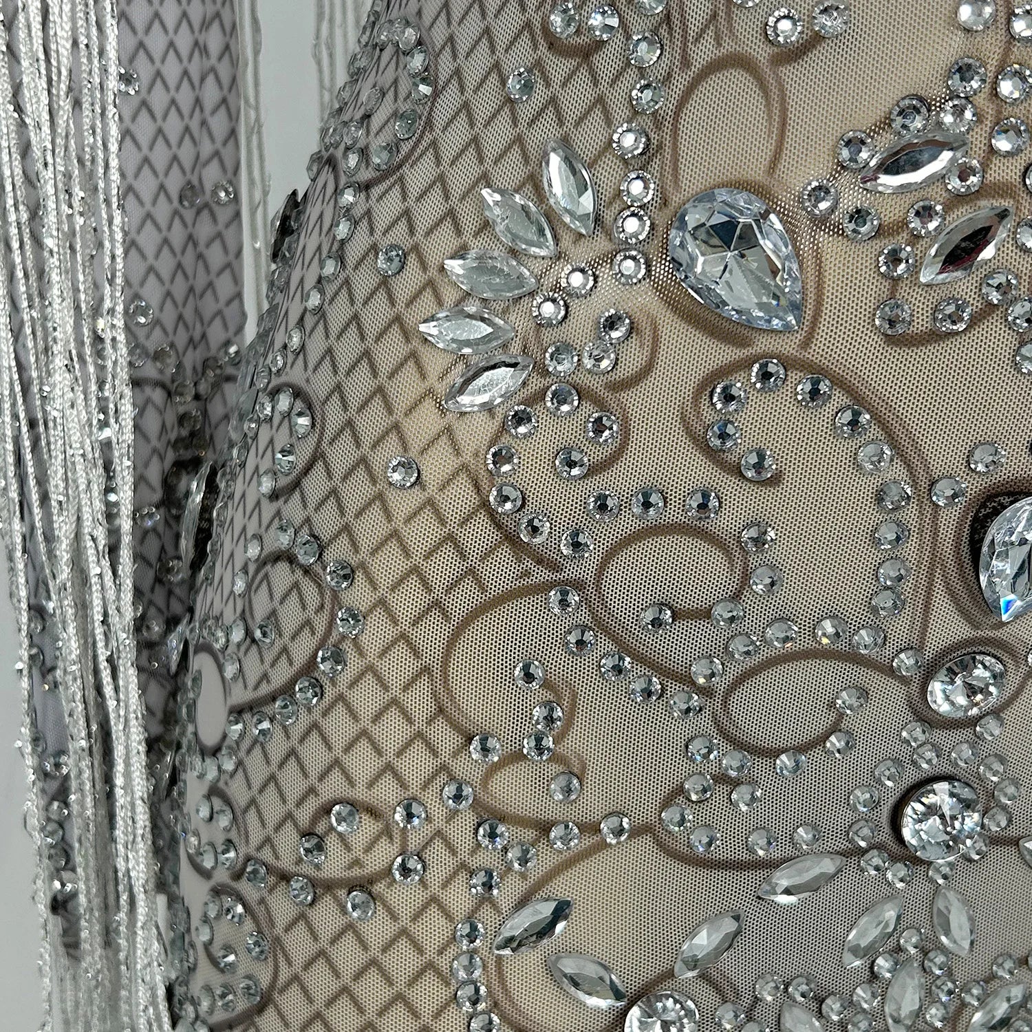 Women Sparkly Diamonds Fringes Short Dresses Evening Prom Celebrate Dress Sexy Mesh Singer Dance Show Stage Wear Hualan