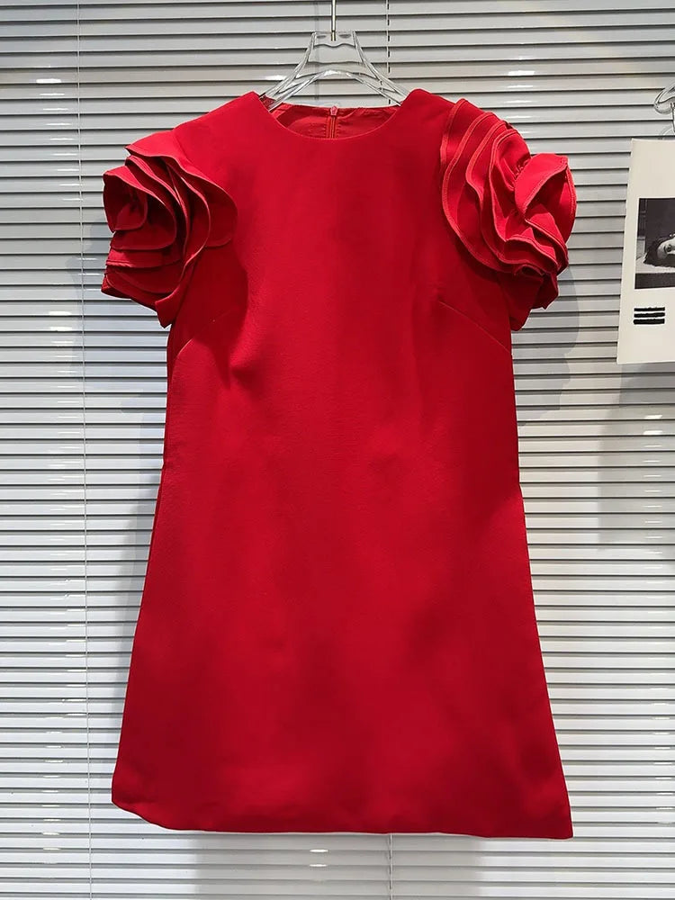 DEAT Fashion New Items Women's Spliced 3D Flower Sleeveless Dress Spring Trendy Round Neck Zipper Dresses Female 11XX8946