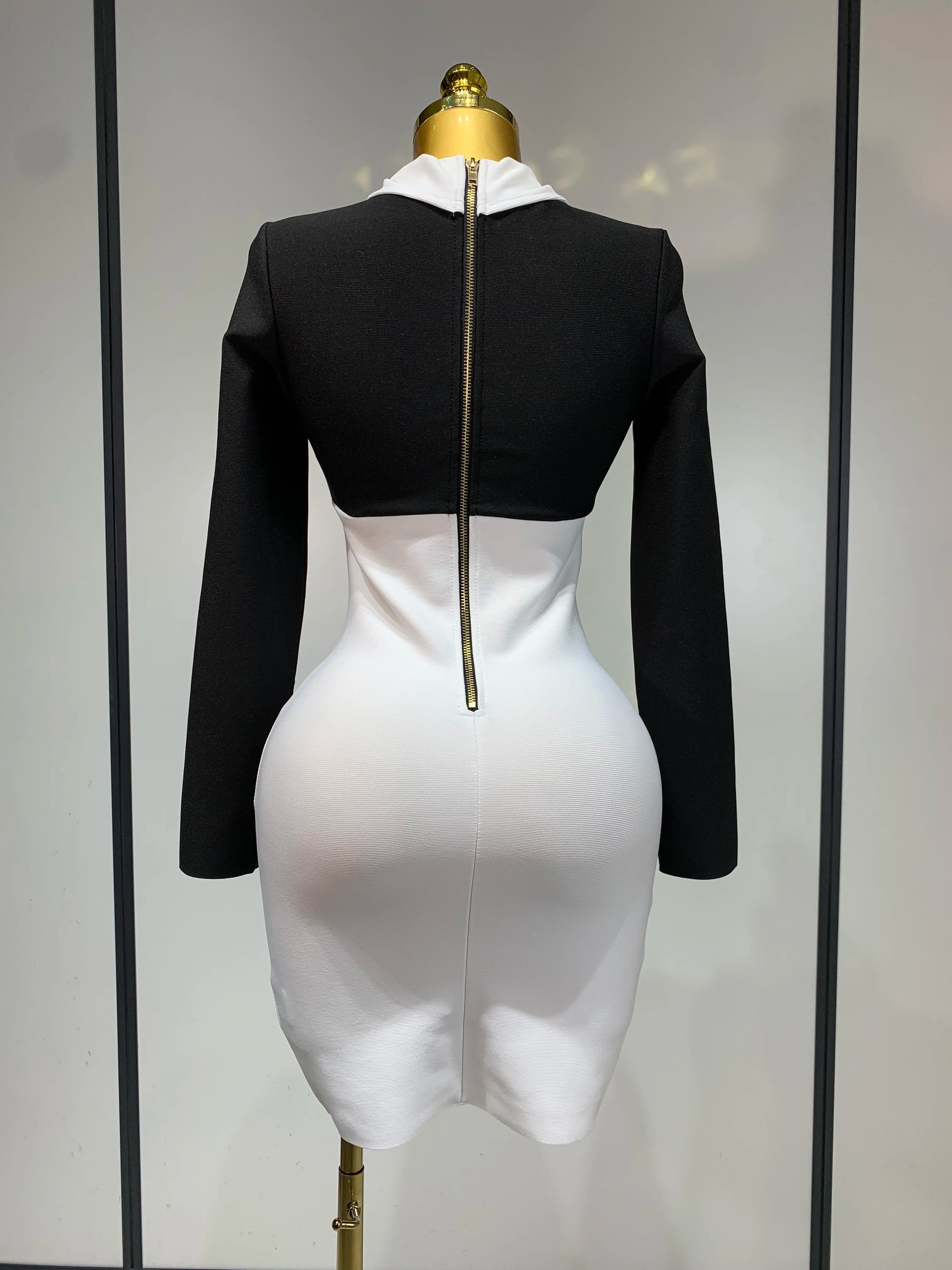 Women Long Sleeve Elastic Bodycon Short Bandage Dress 2025 High Street Office Lady Formal Elegant Business Club Party Dresses