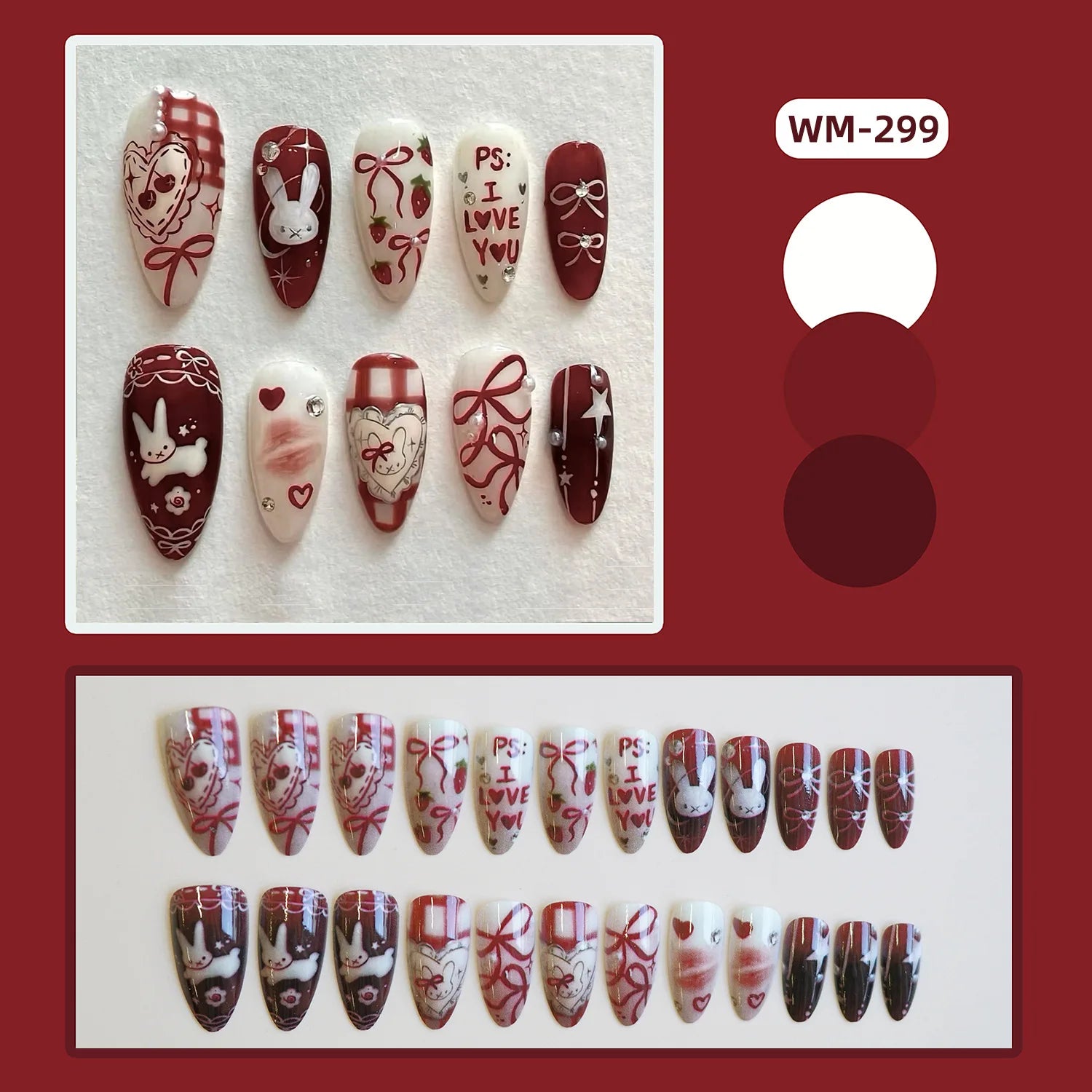 24pcs Cute Santa Claus Press on Nails Christmas Tree Gingerbread Man Fake Nails Sweet Red Almond False Nails New Year Xmas Gift