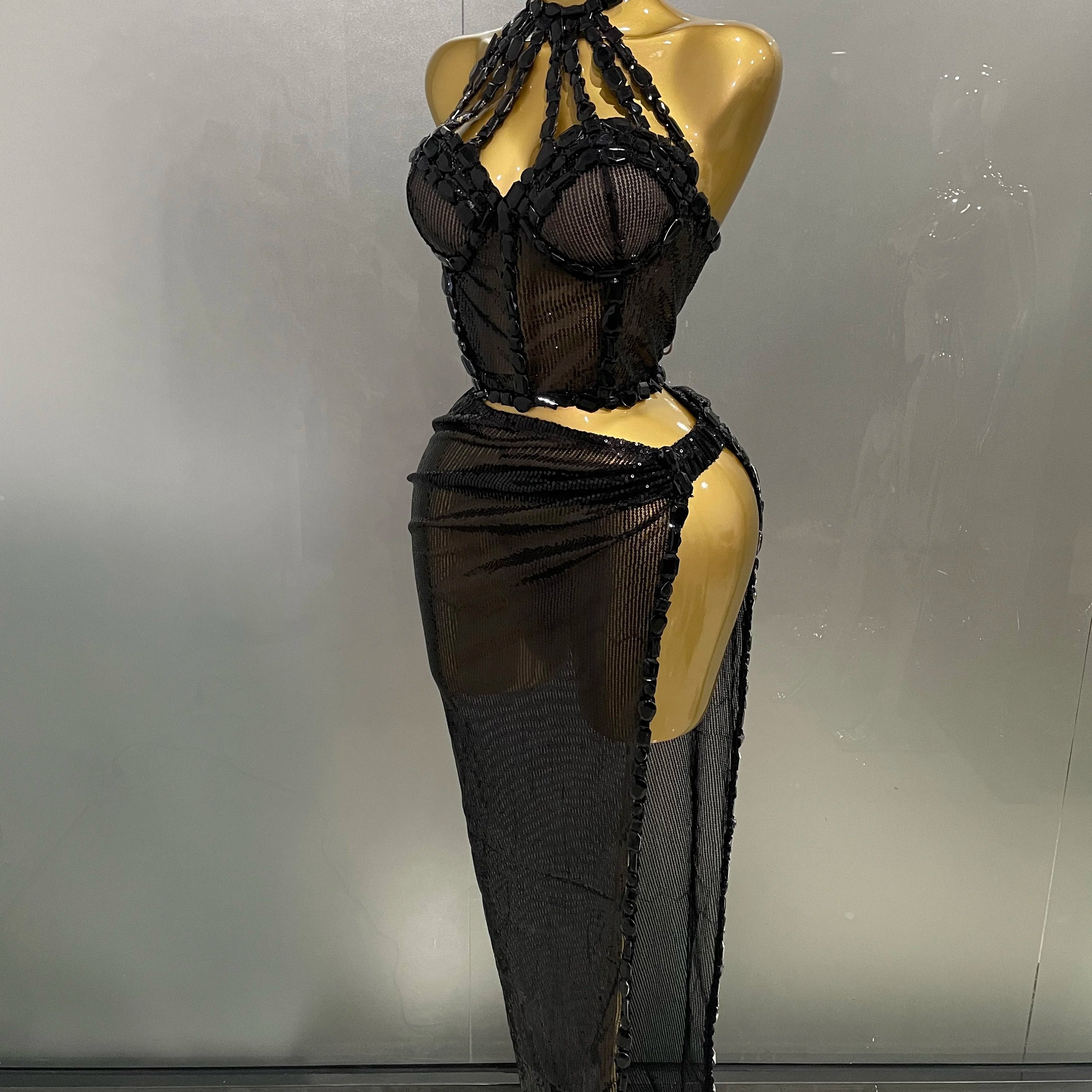 Sexy Luxury Shiny Diamond Sequins Cocktail Dress 2Pcs Set 2025New Women Evening Celebrate Birthday Party Nightclub Stage costume