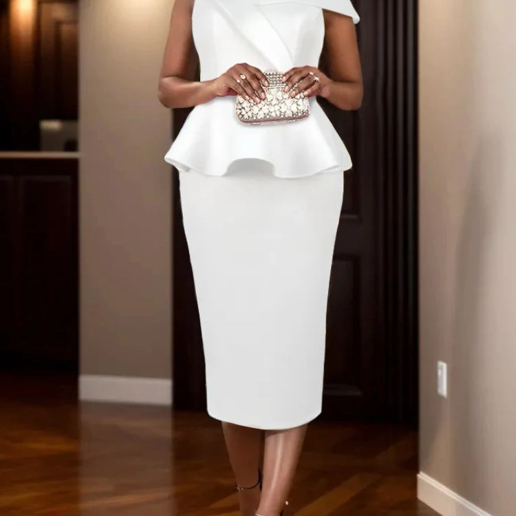 Plus Size White Dress Party Women's One Shoulder Short Sleeve Slim Fit Midi Dresses Elegant Birthday Club Evening Gowns White