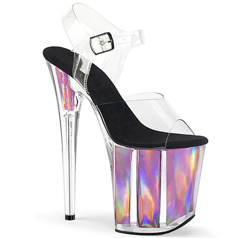 Fashion Sexy Pole Dancing Shoes Summer 20 Cm PVC Women Sandals Thin High Heels Buckle Strap Size 34-46