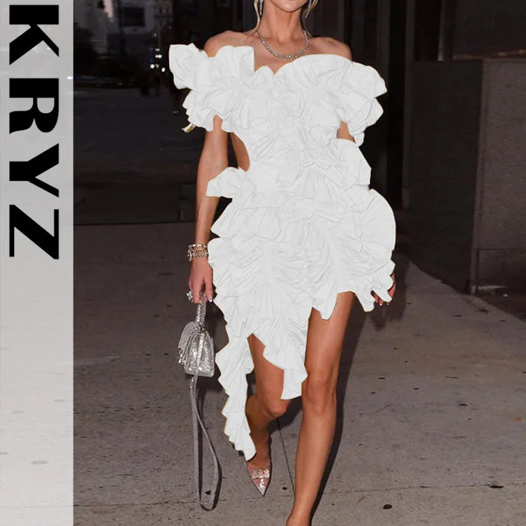 Ladies Autumn Sleeveless V-Neck Backless Sexy Birthday Party Mini Dresses For Women Ruffle New Fashion Clubwear Y2K Baddie Dress