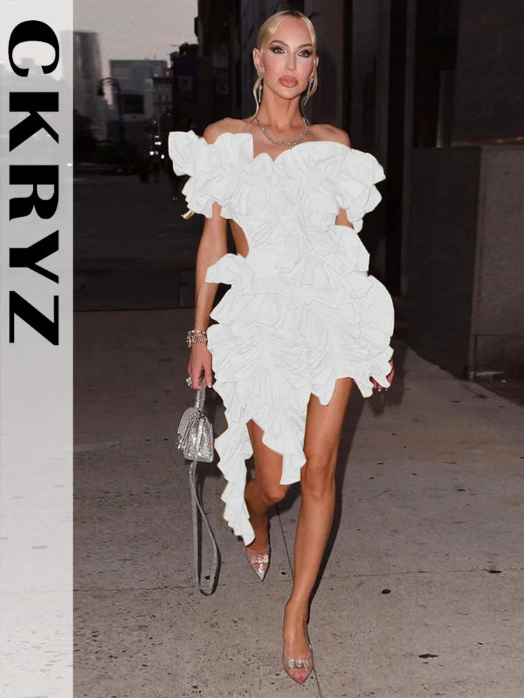 Ladies Autumn Sleeveless V-Neck Backless Sexy Birthday Party Mini Dresses For Women Ruffle New Fashion Clubwear Y2K Baddie Dress