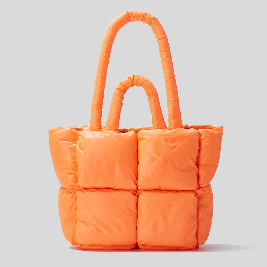 Fashion Large Tote Padded Handbags Designer Quilted Women Shoulder Bags Luxury Nylon Down Cotton Crossbody Bag Winter Purse Orange