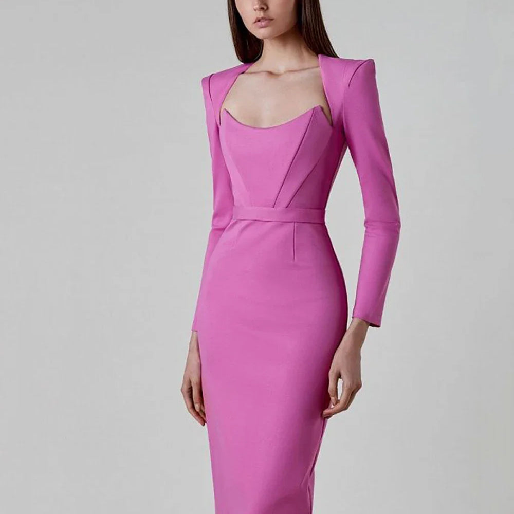 Arrival Women Winter Sexy Long Sleeve V Neck Pink Black White Midi Bandage Dress Elegant Evening Club Party Dress