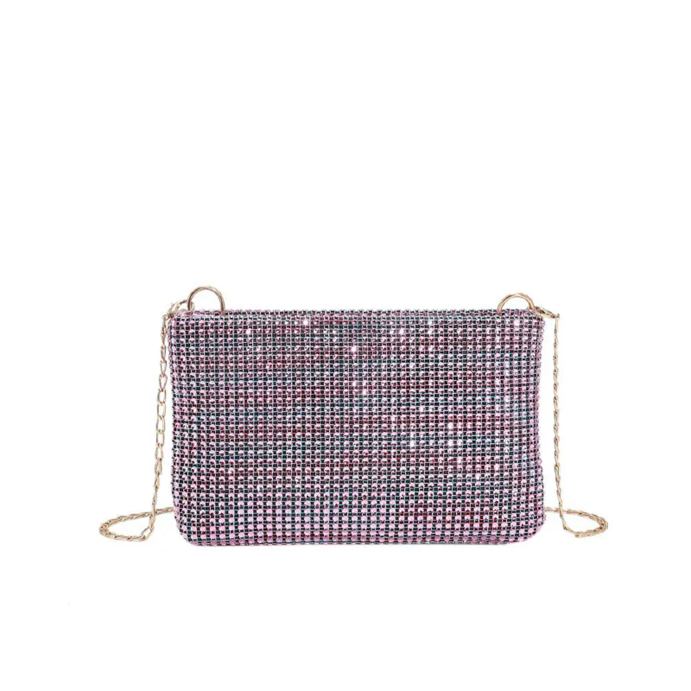 1Pc Elegant Women Rhinestones Evening Clutch Handbags Fashion Shiny Dinner Party Wedding Purses Shoulder Underarm Bag for Women Pink-22x14x3cm