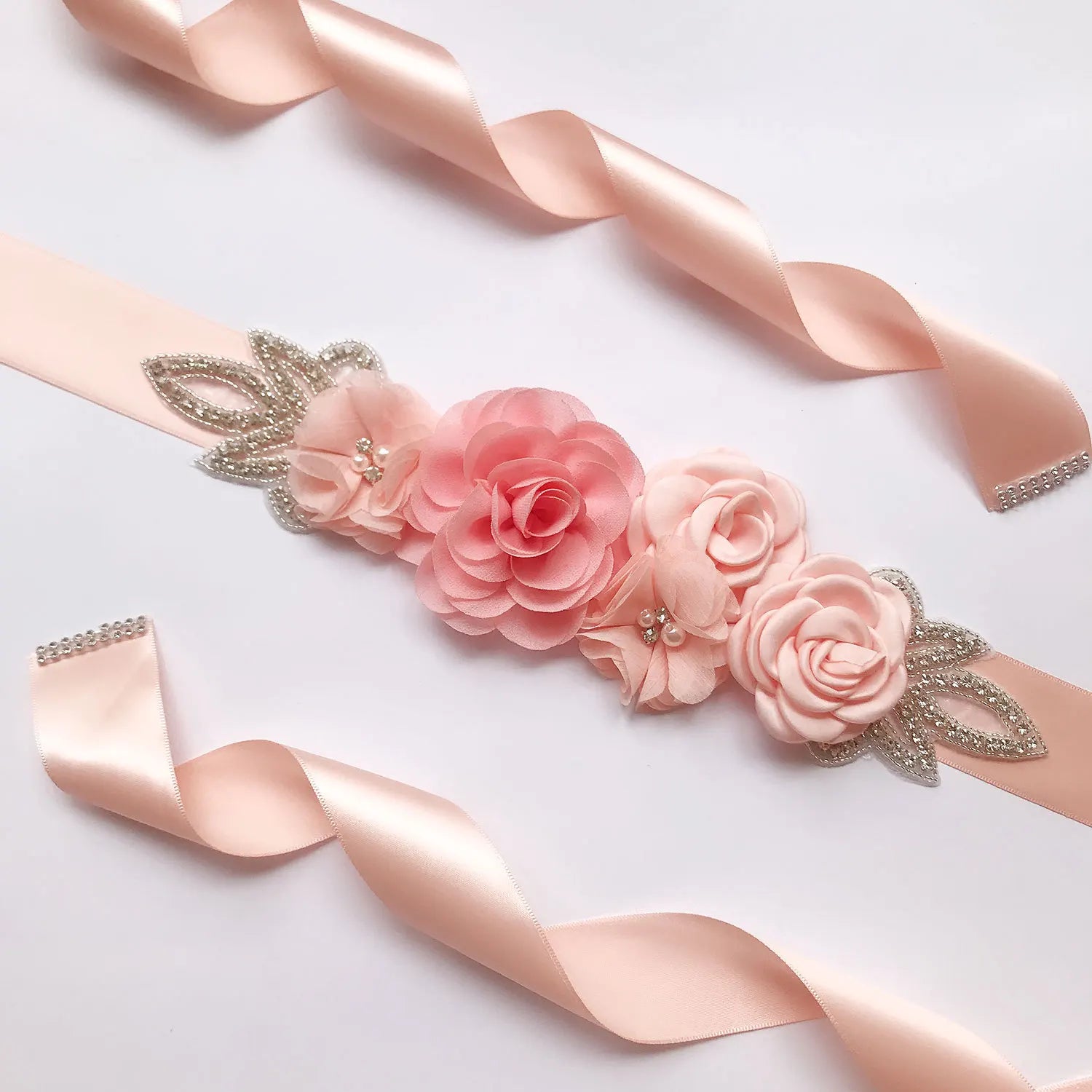 Wedding Accessories Bridal Belts Satin Flower Sash Woman Girl Belts Flower Bead Belts Floral Belt Wedding Rhinestone Flower Belt