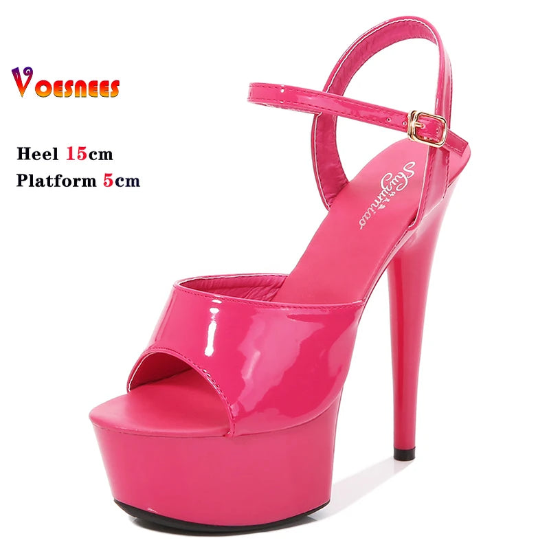15CM Stiletto Waterproof Platform Sandals Stripper High Heels Women Sexy Show Shoes Platform High-heeled Wedding Shoes Size 43