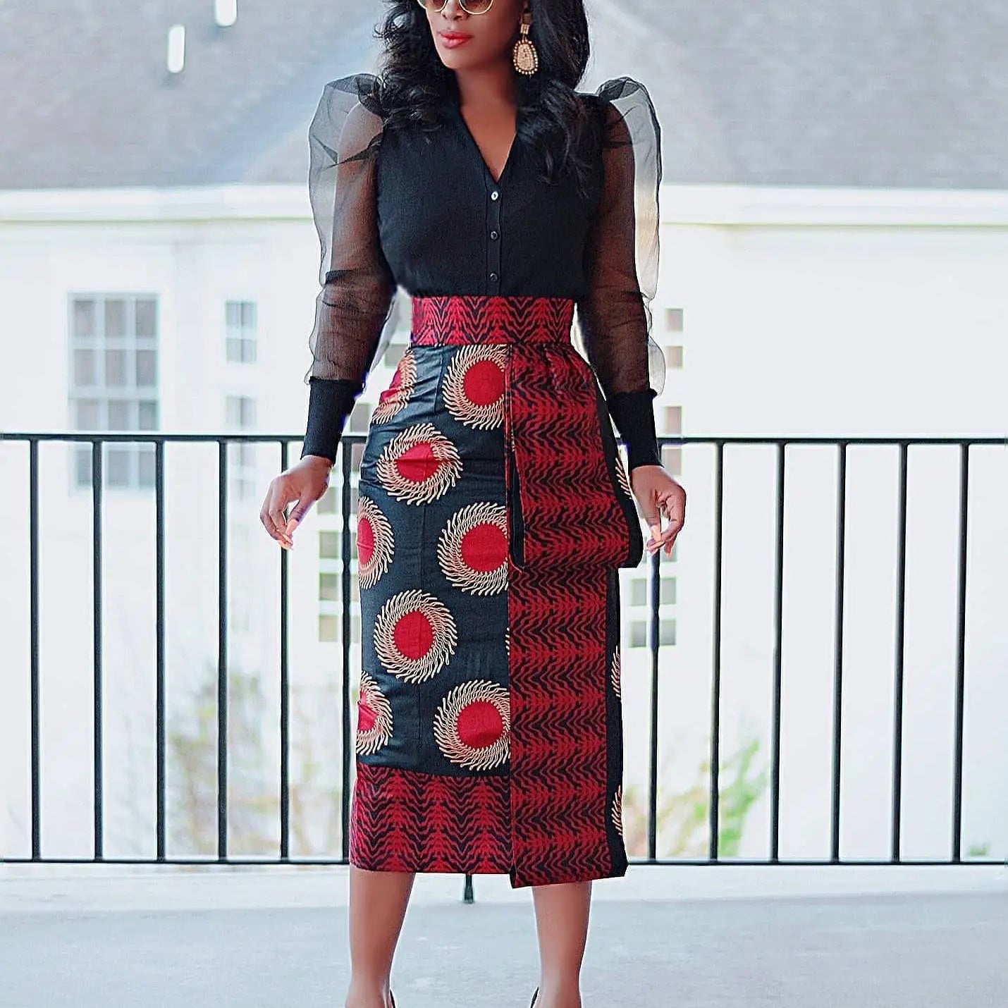 CM.YAYA Women Skirts Print High Waist Stretchy Bodycon Midi Skirt Ladies Vintage Fashion Streetwear 2024 Autumn Winter Elastic