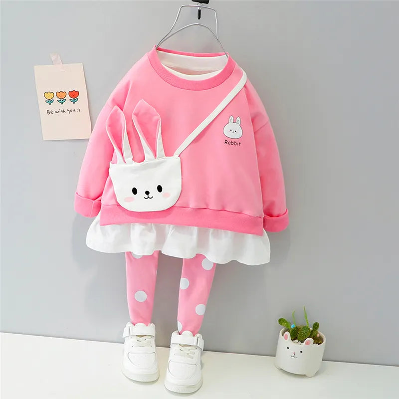 Girls Clothes Spring Autumn Baby Kids Clothing Sets Hooded Casual T Shirt Pants Toddler Infant Tracksuit Children Outfits AC2107-Pink