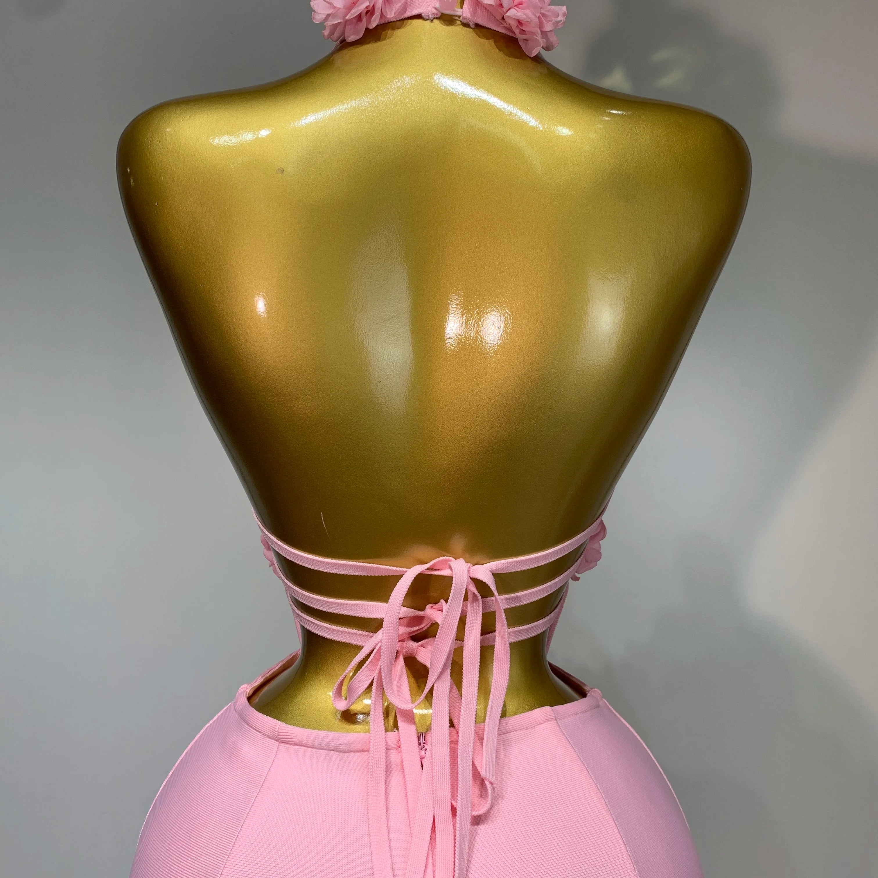 Luxury Birthday Dress Women Celebrity Sexy Halter Backless Flower Long Bandage Bodycon Dress 2025 Elegant Evening Party Outfit ﻿