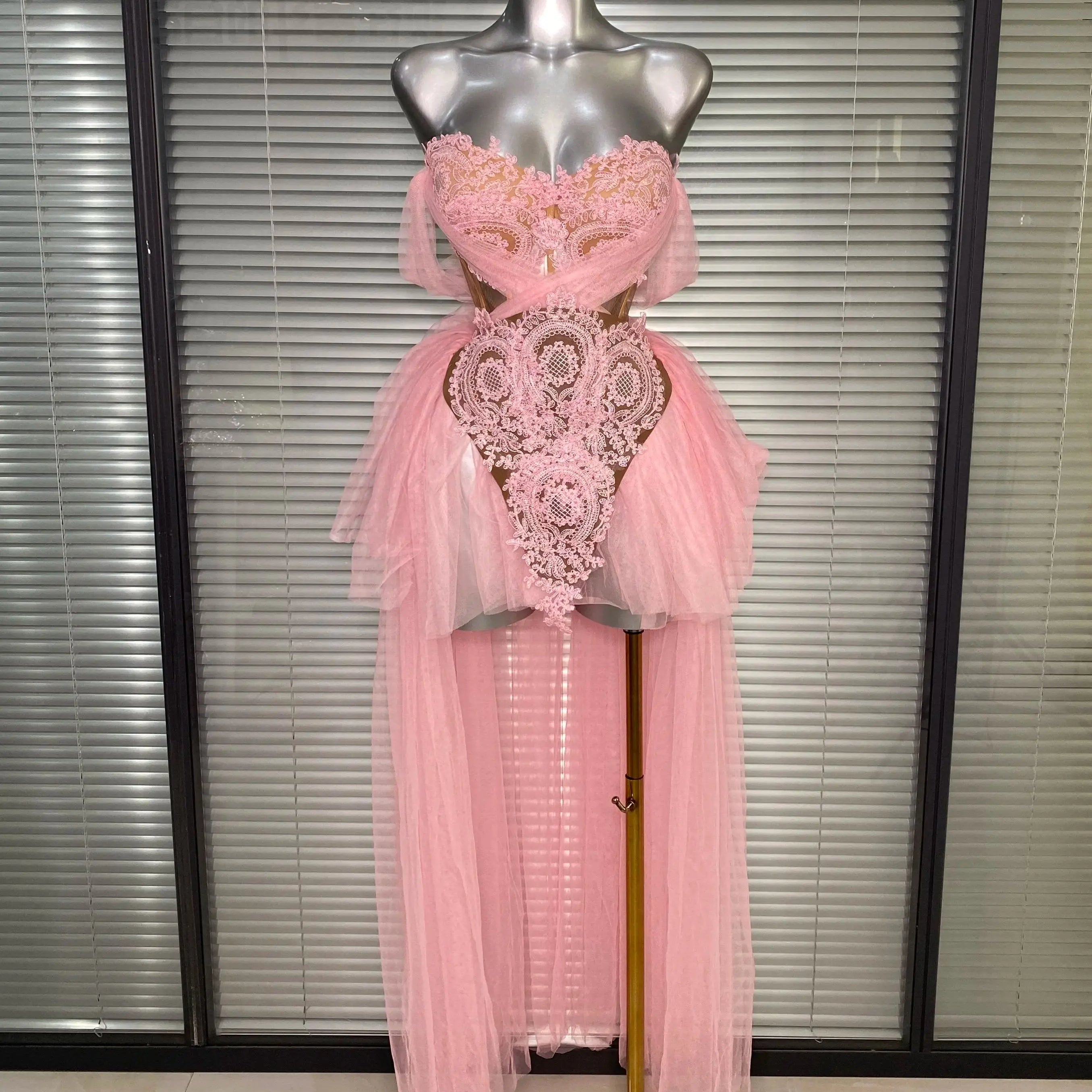 Celebrity INS Sexy Two Pieces Set Women Celebrity Adjustable Laced Pink Gray Black Skirt Suits Stage Costume