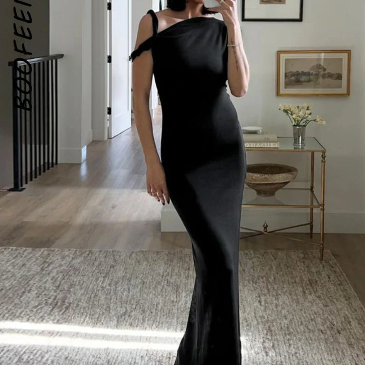 BOOFEENAA Asymmetrical Twist One Shoulder Mini Dress Kylie Jenner Outfits Womens Summer Dresses Fashion Clothing C96-AG19