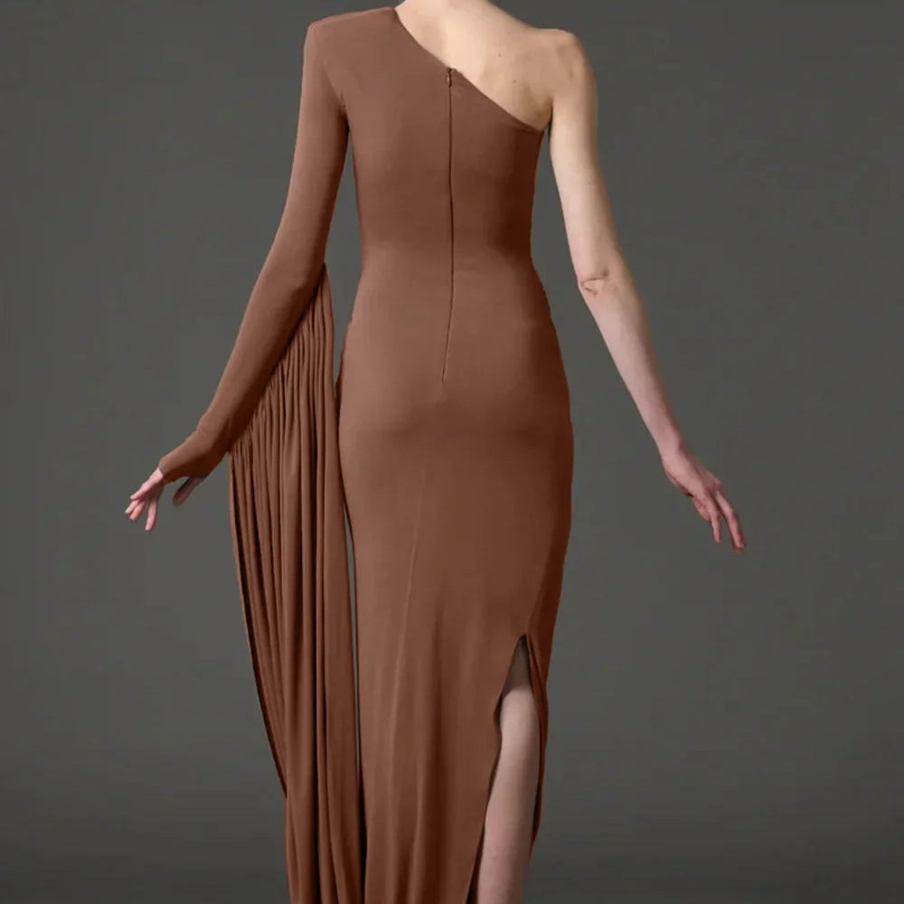 Sexy Off-shoulder Long Skirt High-end Women's Slim Single-sleeved Dress Celebrate Evening Party Outfit Wholesale