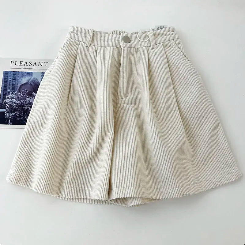 2023 Autumn/Winter Oversized Fat mm Corduroy Shorts Women's High Waist Outwear Slim A-line Casual Wide Leg Trousers