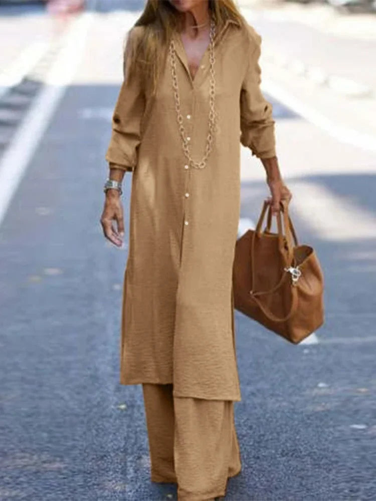 Summer Fashion Plus Size Women's New Matching Collection Elegant Loose Robe Wide Leg Pants Temperament Two Piece Set