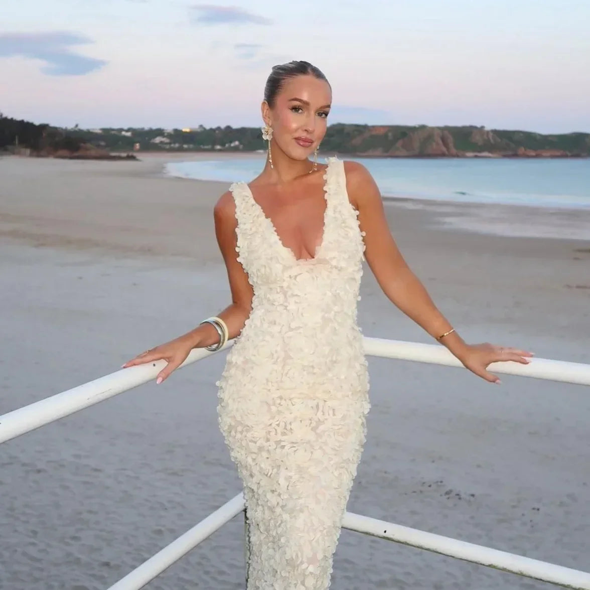 Suninheart Summer Formal Occasion Dress 2024 Elegant Flower See Through Maxi Dress Sexy Slim Wedding Guest Party Dresses Women