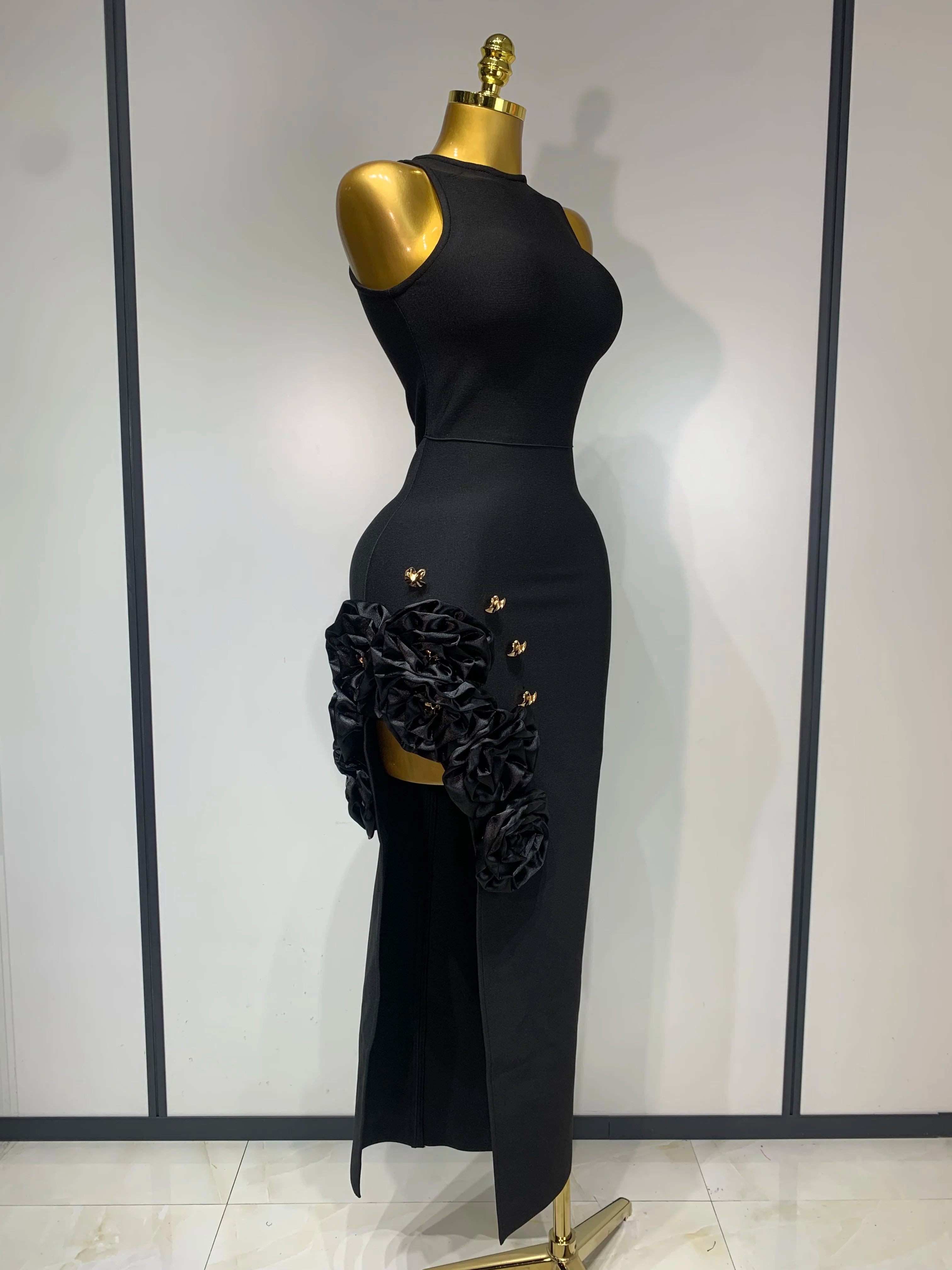 Women Fashion Celebrity Sexy Applique Black Long Bodycon Bandage Dress 2025 Elegant Evening Party Club Luxury Birthday Dresses