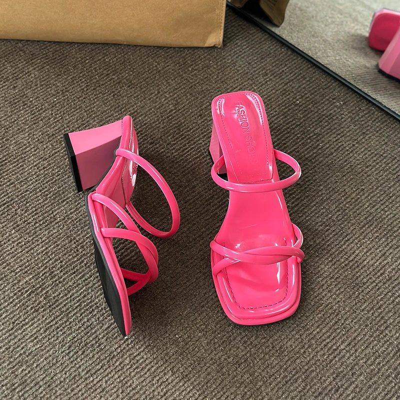 Woman Summer Sandals Open Toe Sandal Dress Shoes Women’s High Heels Sandals Square Heeled Pumps Ladies Shoes