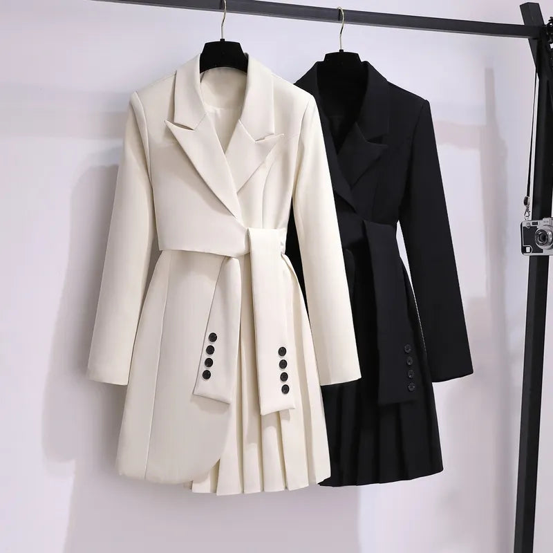 Blazer Women Spring Fashion Women Clothing Suit Skirt Jacket Belt Waist Slim Suit Women Blazer Long Coat Black Blazers