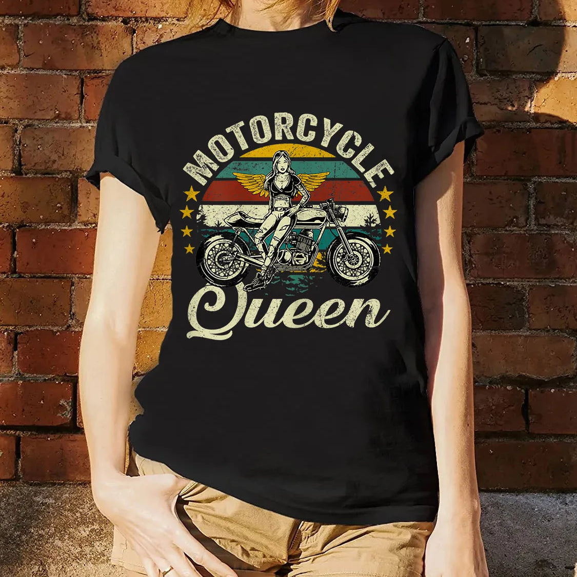Cotton Personality Fashion Vintage Motorcycle Queen Grandma Clothing Gift Women T-Shirt Printed Unisex Tee Streetwear