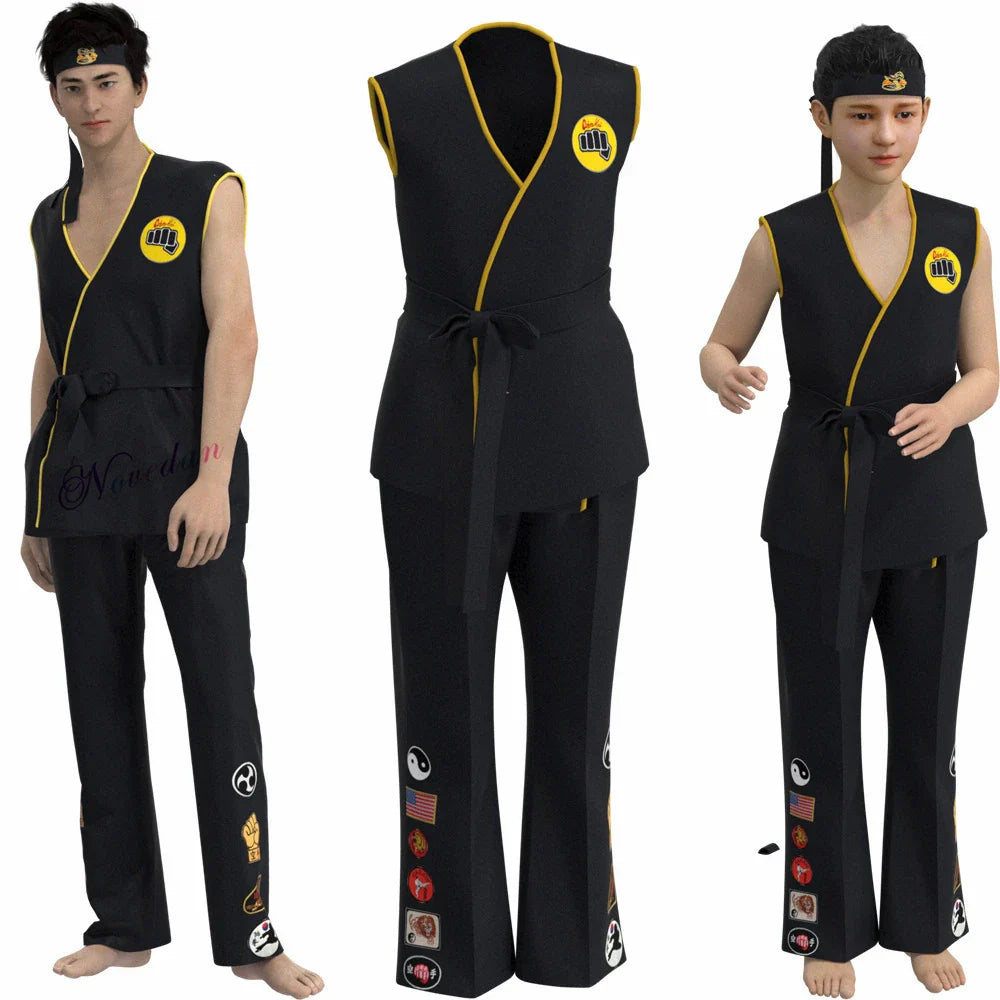 Karate Kids KOF Cobra Kai Cosplay Costume Kid Aldult Black White Kimono Uniform Headband Anime Halloween Party Suit Tracksuit