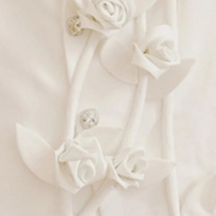 DEAT Fashion Women's Blazer Notched Collar Loose Diamonds Buttons Spliced Flower White Suit Jackets summer New 17A7225