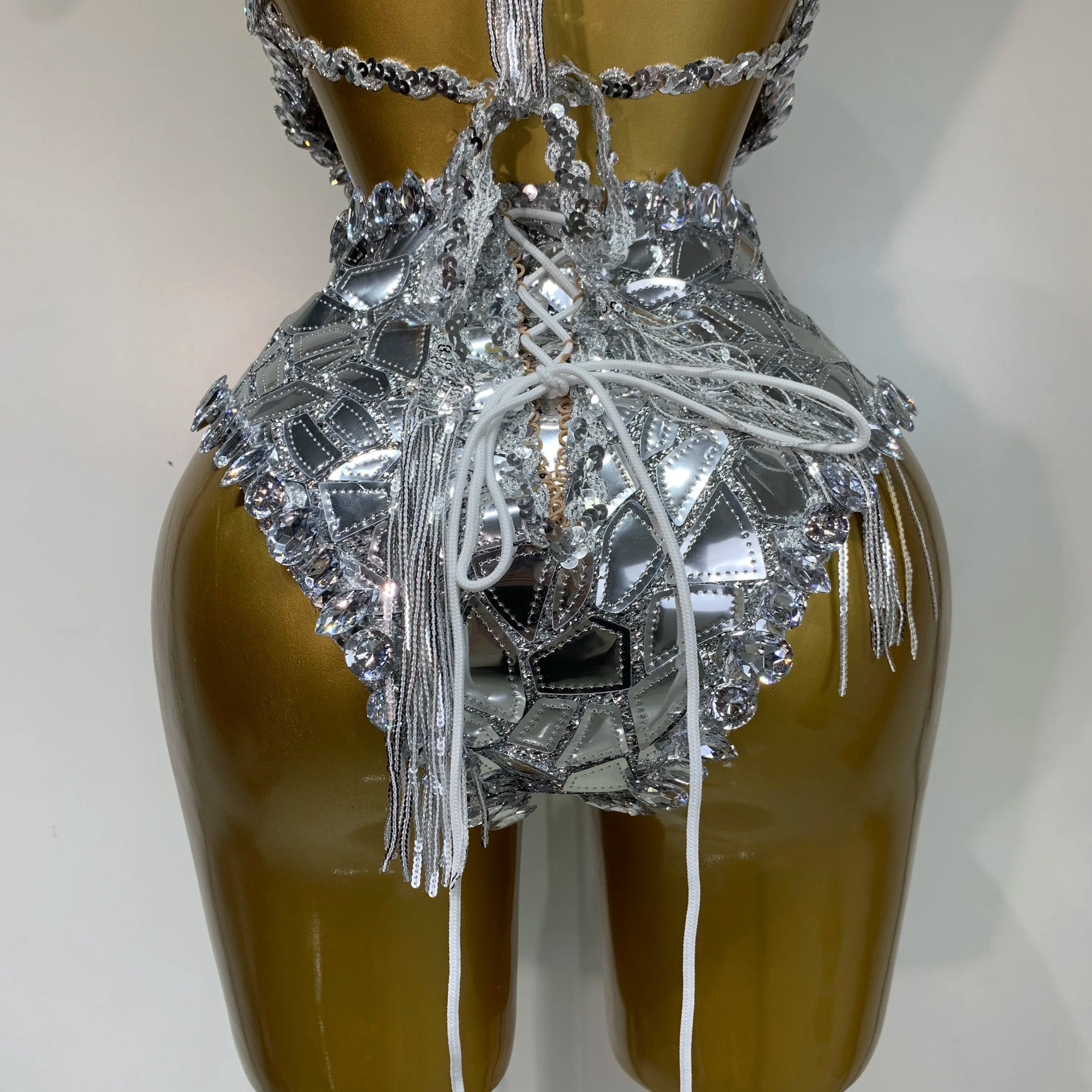 Sprakly Silver Bodysuit Sexy Two Pieces Outfit Dancer Birthday Evening Party Celebrate Performance Singer Stage Perform Outfit