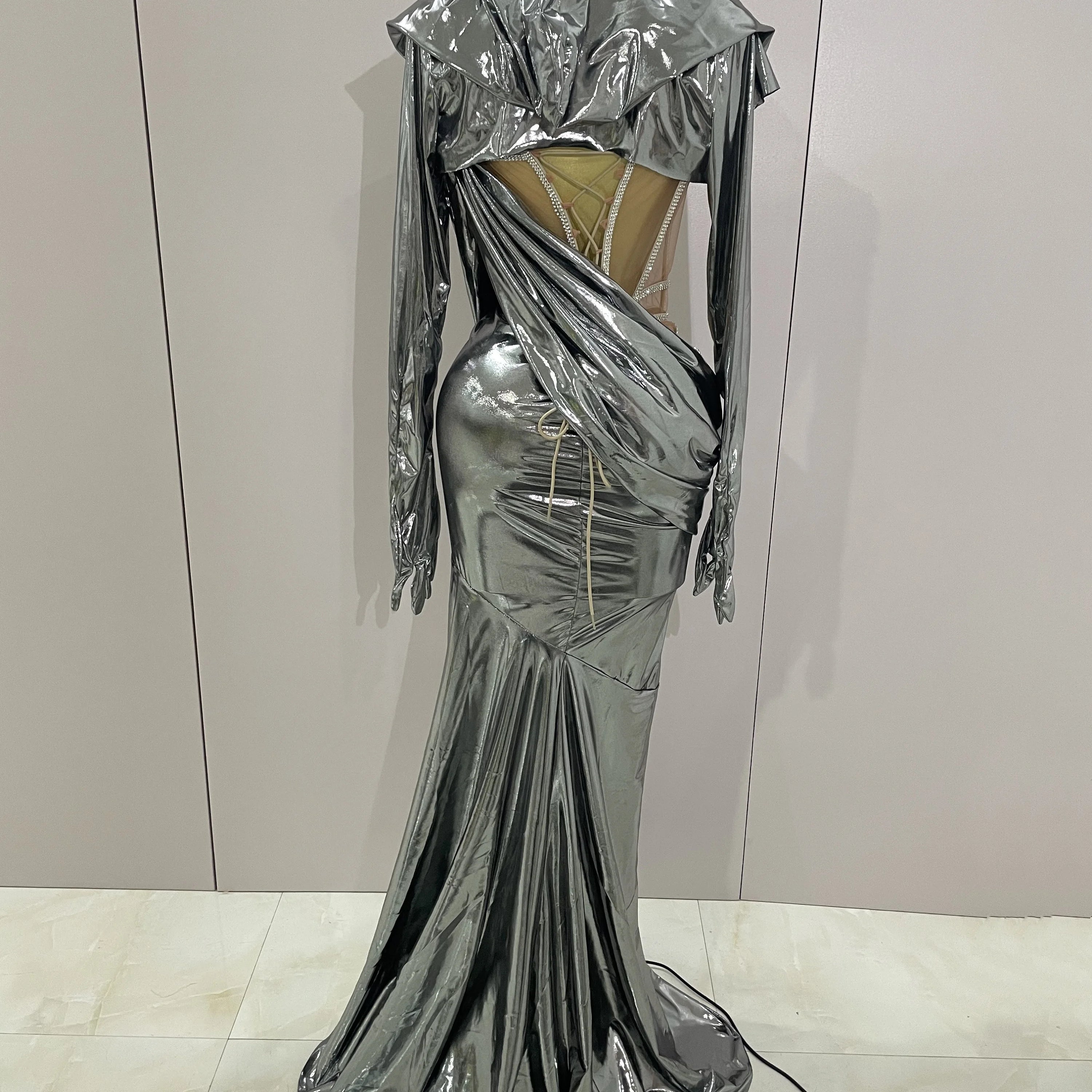 Stage Costume Sparkly Nightclub Gogo Party Dress Women Carnival Party Outfit Festival Cool Clothing Hoodie Dress Two Piece Set