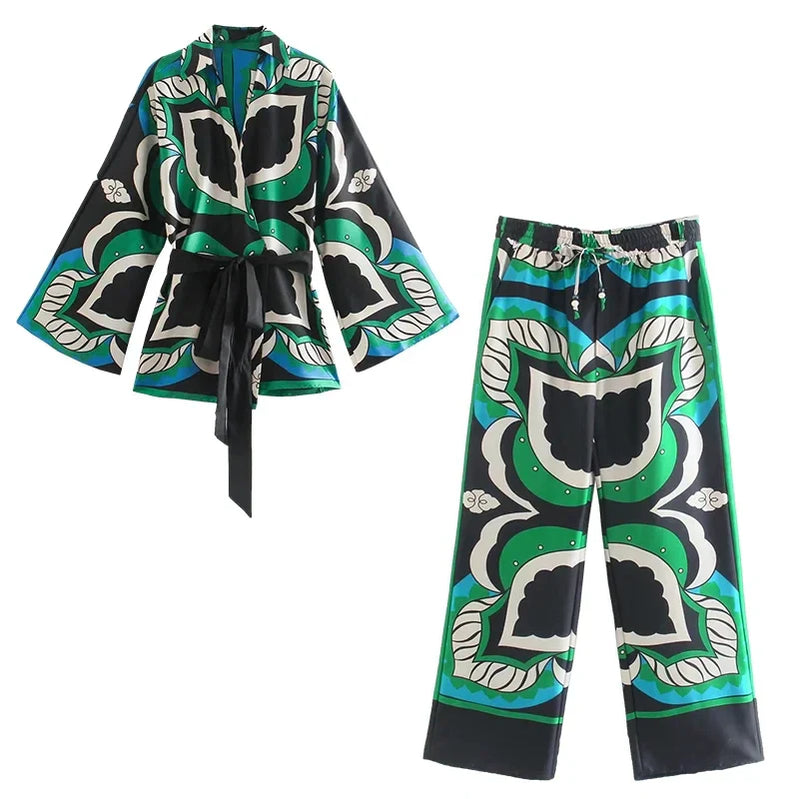 Foridol Oversized Green Print Boho Women Shorts Sets Shirts Shorts Pants Three Pieces Fashion Suits Matching Sets Summer Pants set