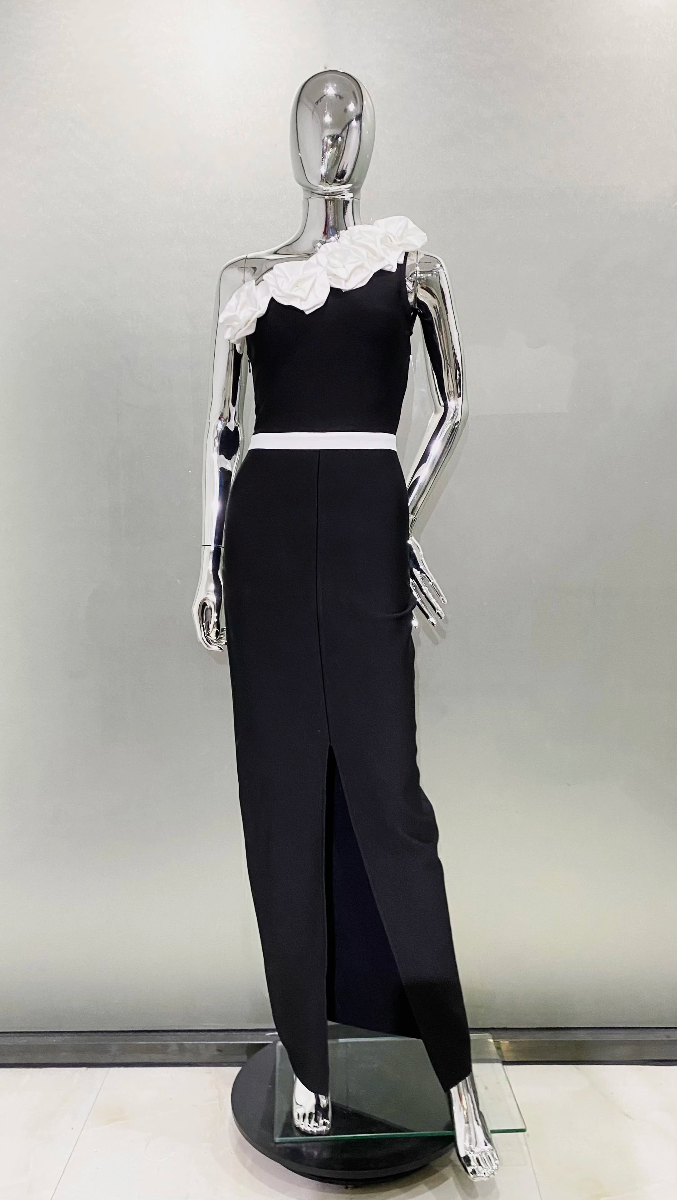 High Quality Women Sexy One Shoulder White Florals Bodycon Bandage Long Dress Fashion Celebrate Evening Party Birthday Dress