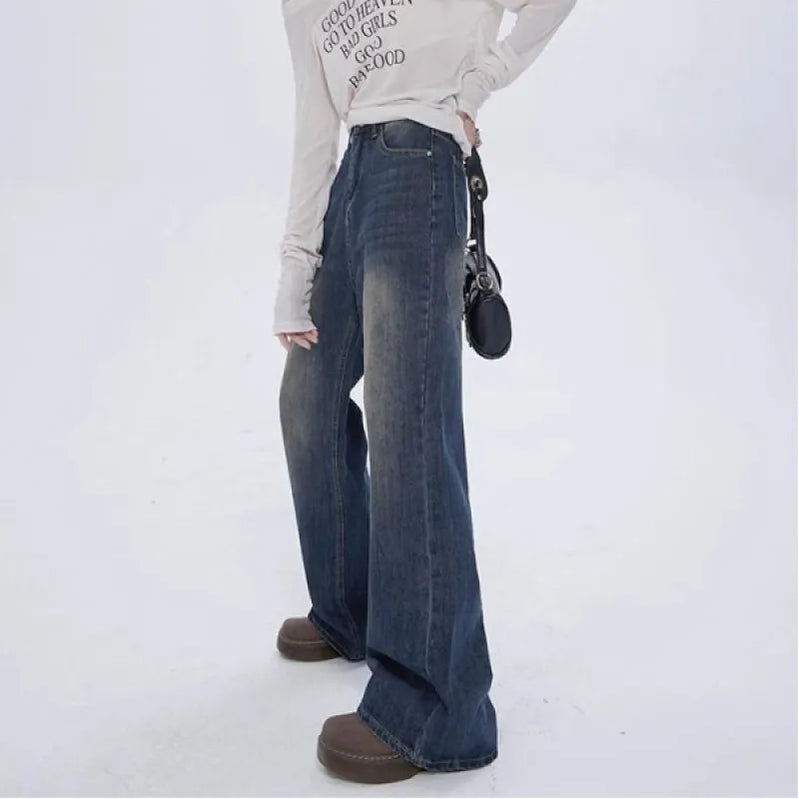Autumn Winter New Women's High-waisted Jeans American Retro Wide Leg Denim Pants Ladies Fashion Versatile Y2k Baggy Jeans Woman