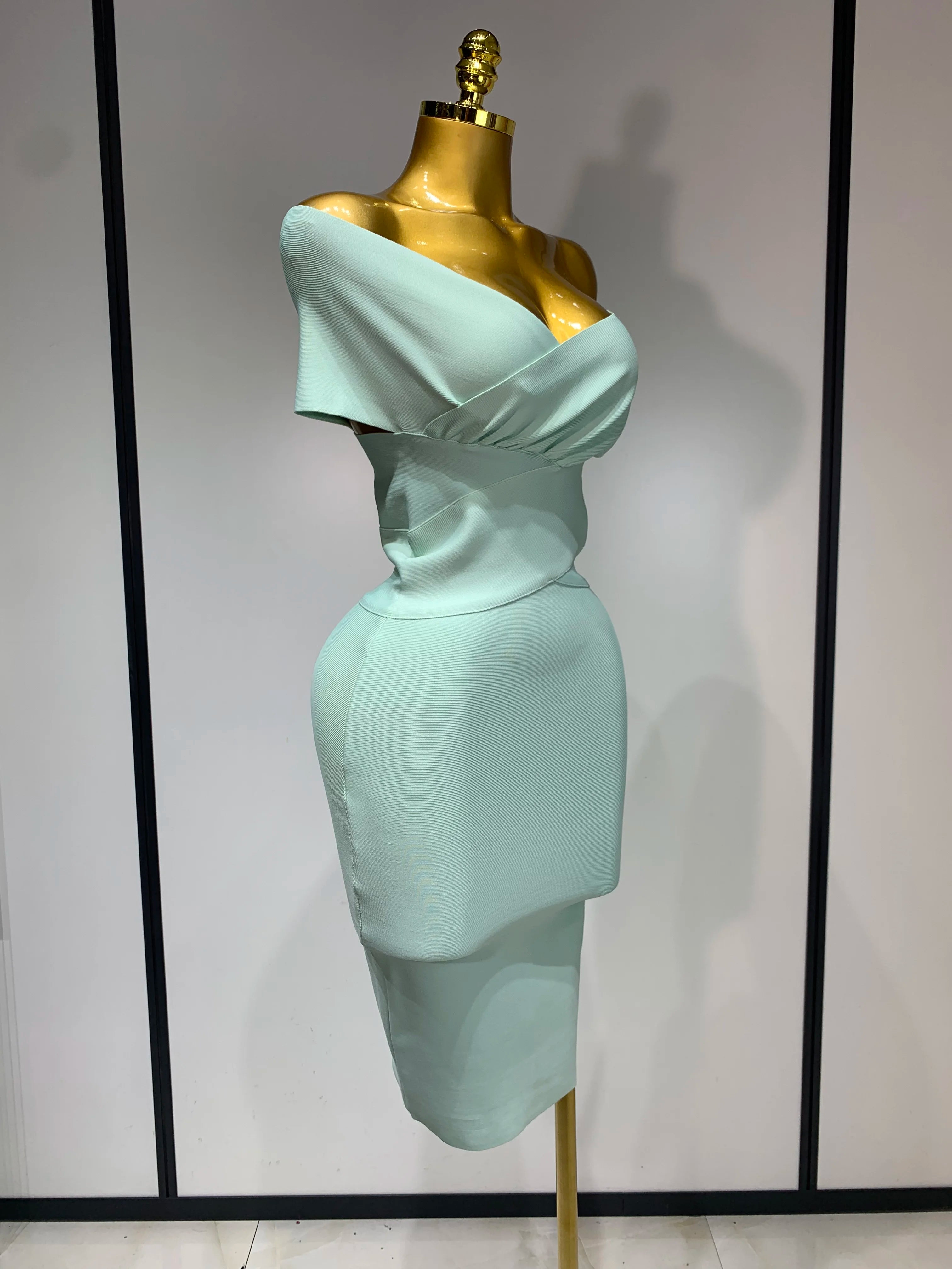 High Quality Women Bodycon Sexy Off The Shoulder Bandage Dress Club Dress Midi Celebrity Elegant Party Luxury Birthday Dress